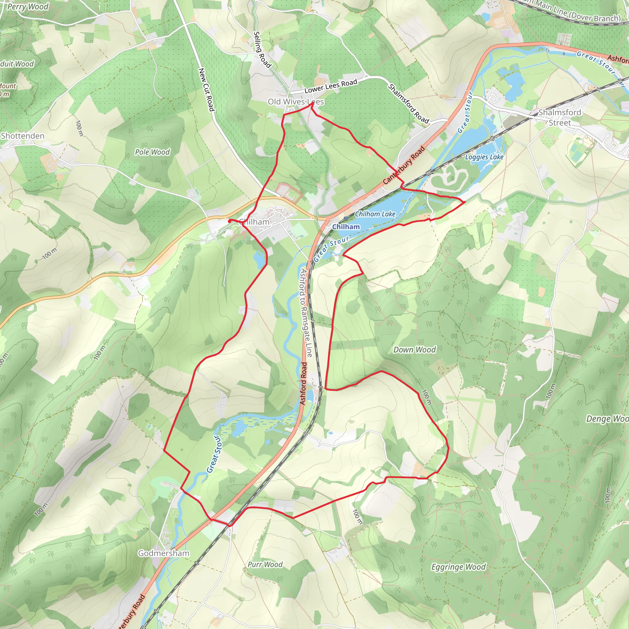 Chilham Lake via Sttour Valley Walk and North Downs Way mobile static map