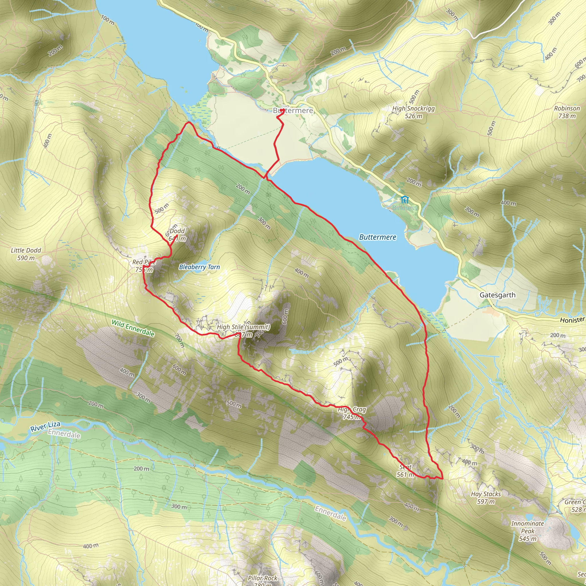 Dodd, Red Pike, High Stile, High Crag and Scarth Gap Loop from Buttermere mobile static map