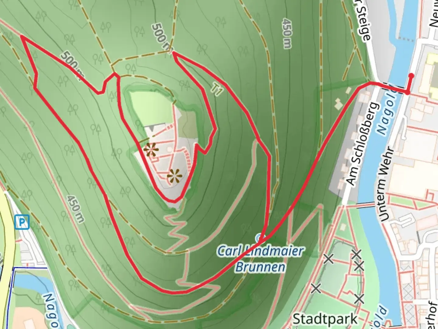 An image depicting the trail Hohenagold Castle Loop and its surrounding area.