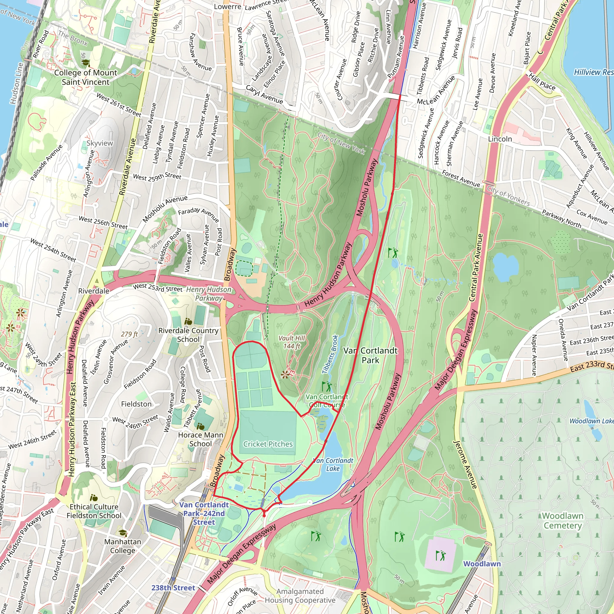 Van Cortlandt Lake via Van Cortlandt Park Greenway mobile static map