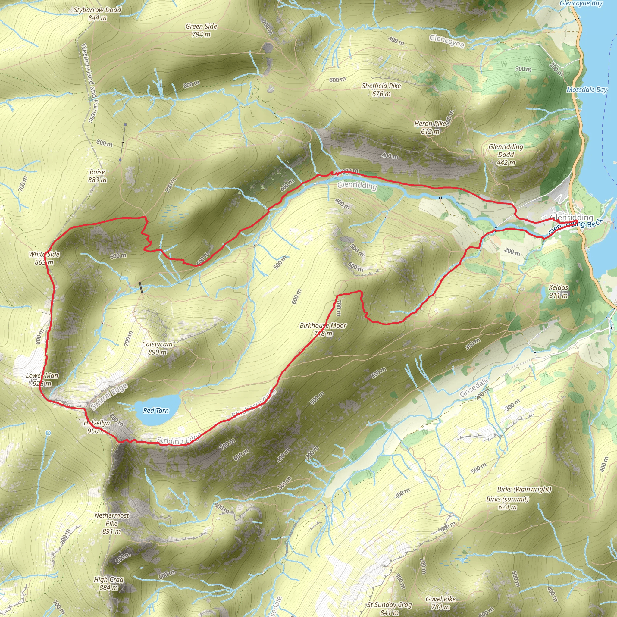 Birkhouse Moor, Helvellyn and Whiteside Loop mobile static map