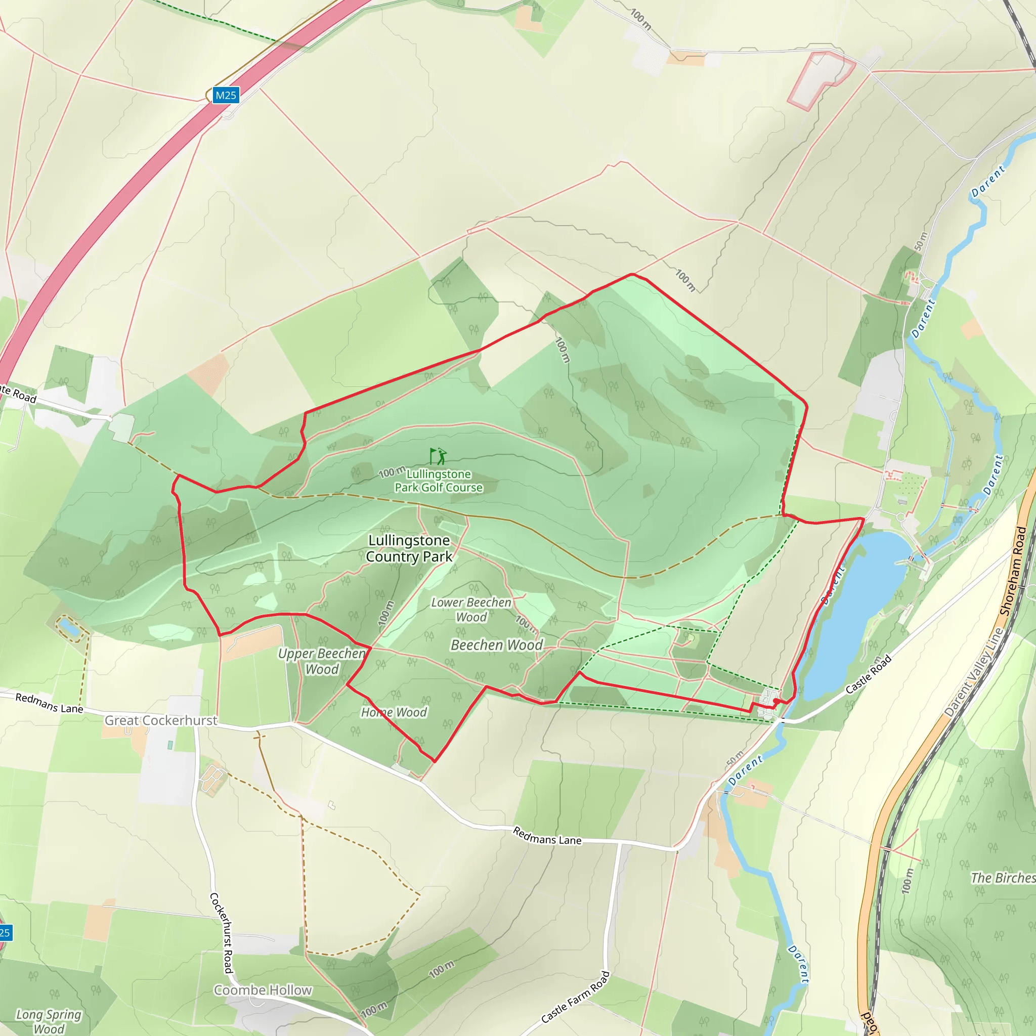 Home Wood, Upper Beechen Wood and Lullingstone and Preston Hill Country Park Loop mobile static map