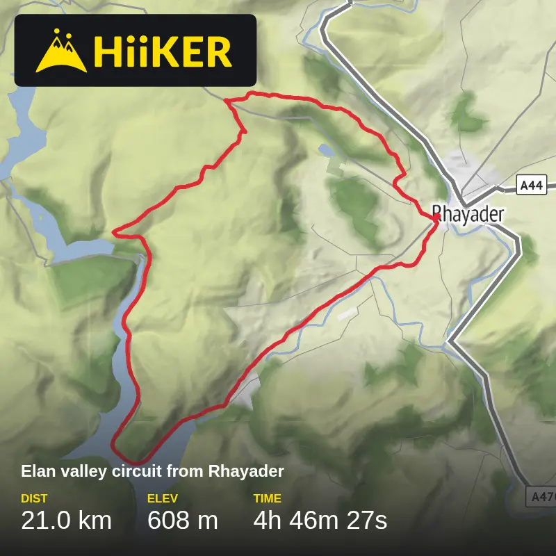 A map preview of the recording Elan valley circuit from Rhayader.