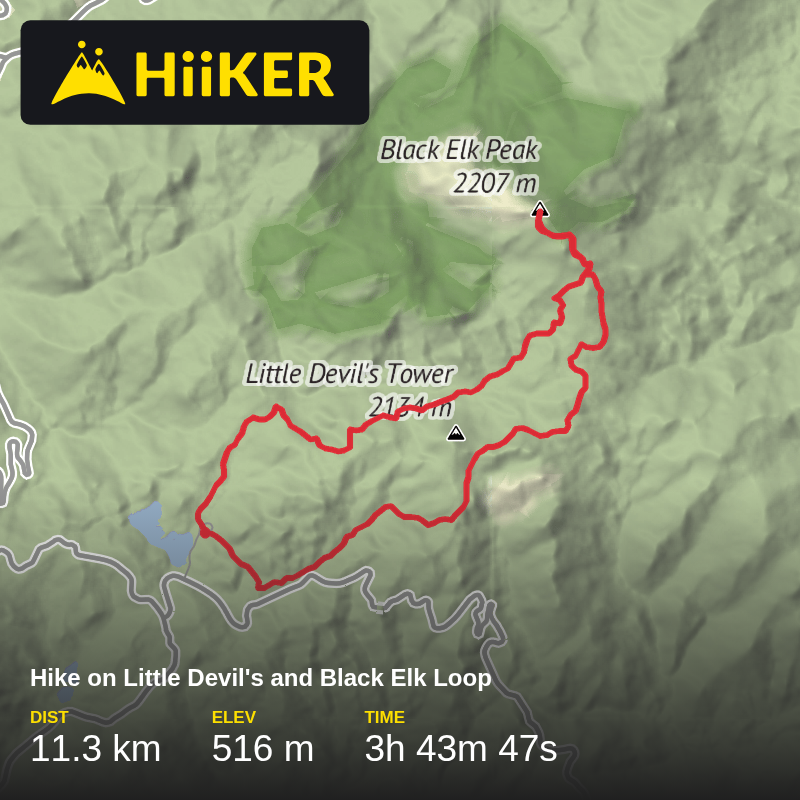 A map preview of the recording Hike on Little Devil's and Black Elk Loop.