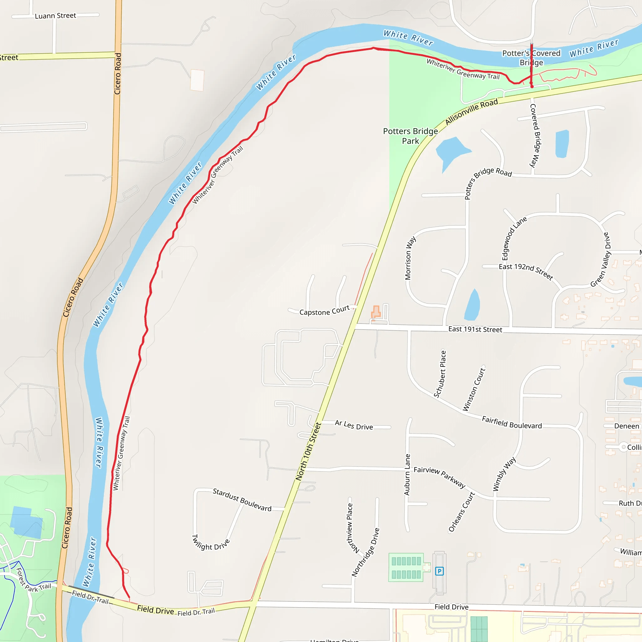White River Shore Walk from Potters Bridge Park mobile static map