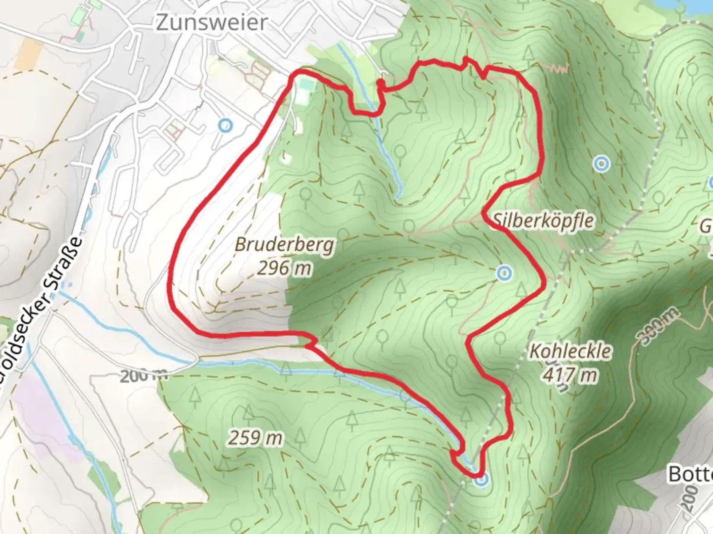 An image depicting the trail Silbereckle and Nächstenbach Loop and its surrounding area.
