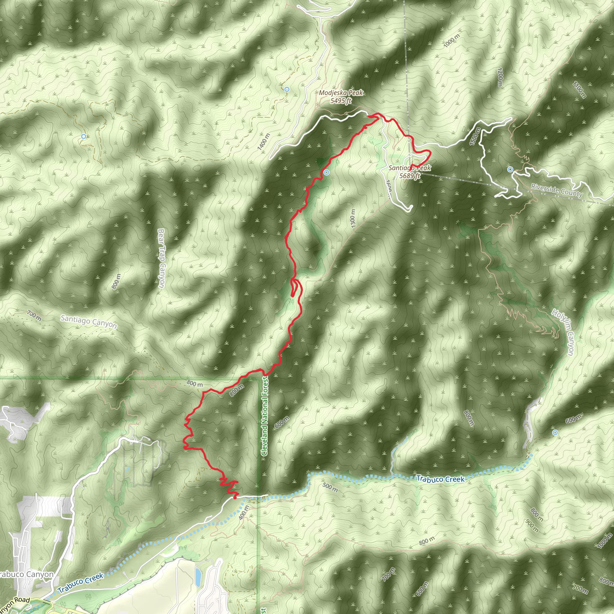 Santiago Peak from Trabuco Creek Road mobile static map