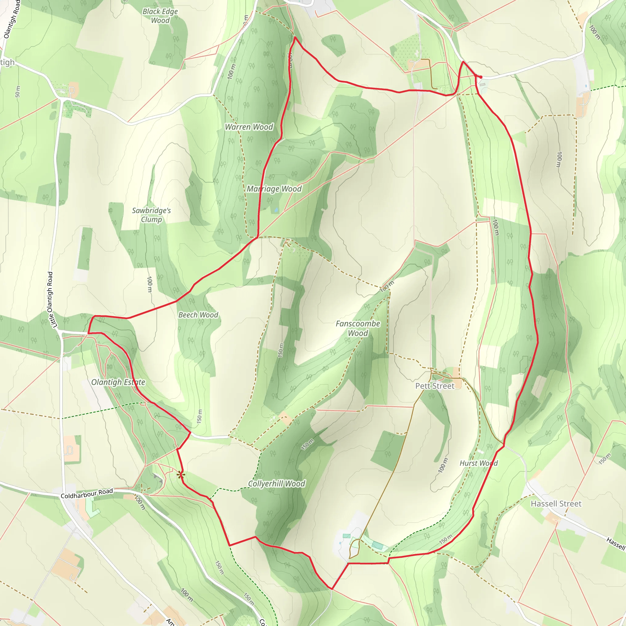 Hurst Wood and Beech Wood via Stour Valley Walk mobile static map