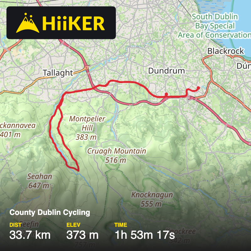 A map preview of the recording County Dublin Cycling.