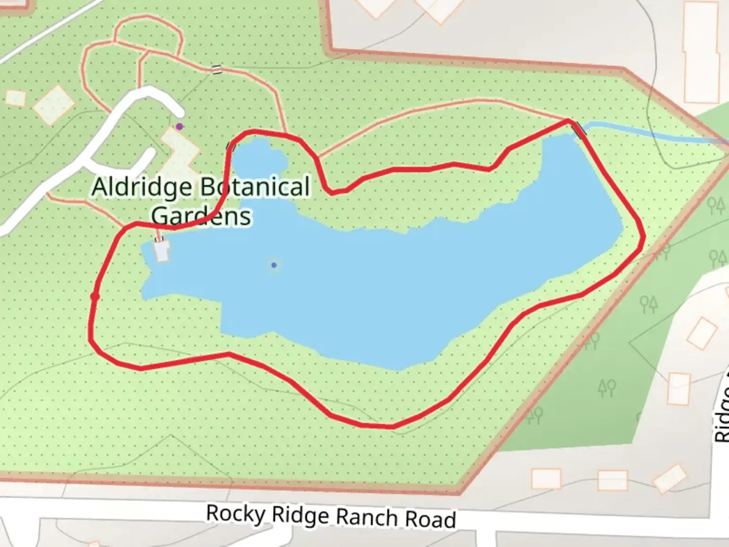 An image depicting the trail Aldridge Gardens Loop and its surrounding area.