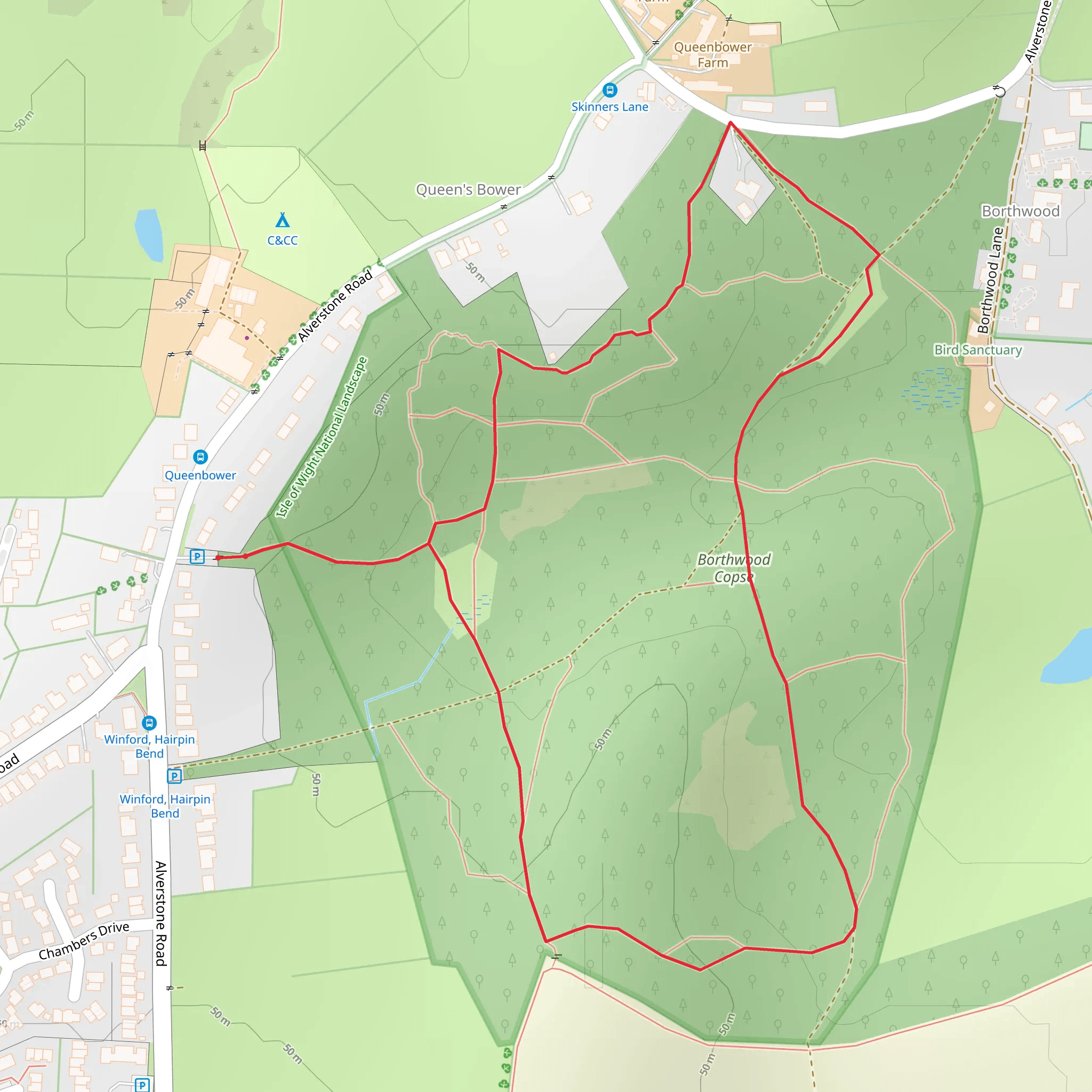 Borthwood Copse Loop mobile static map