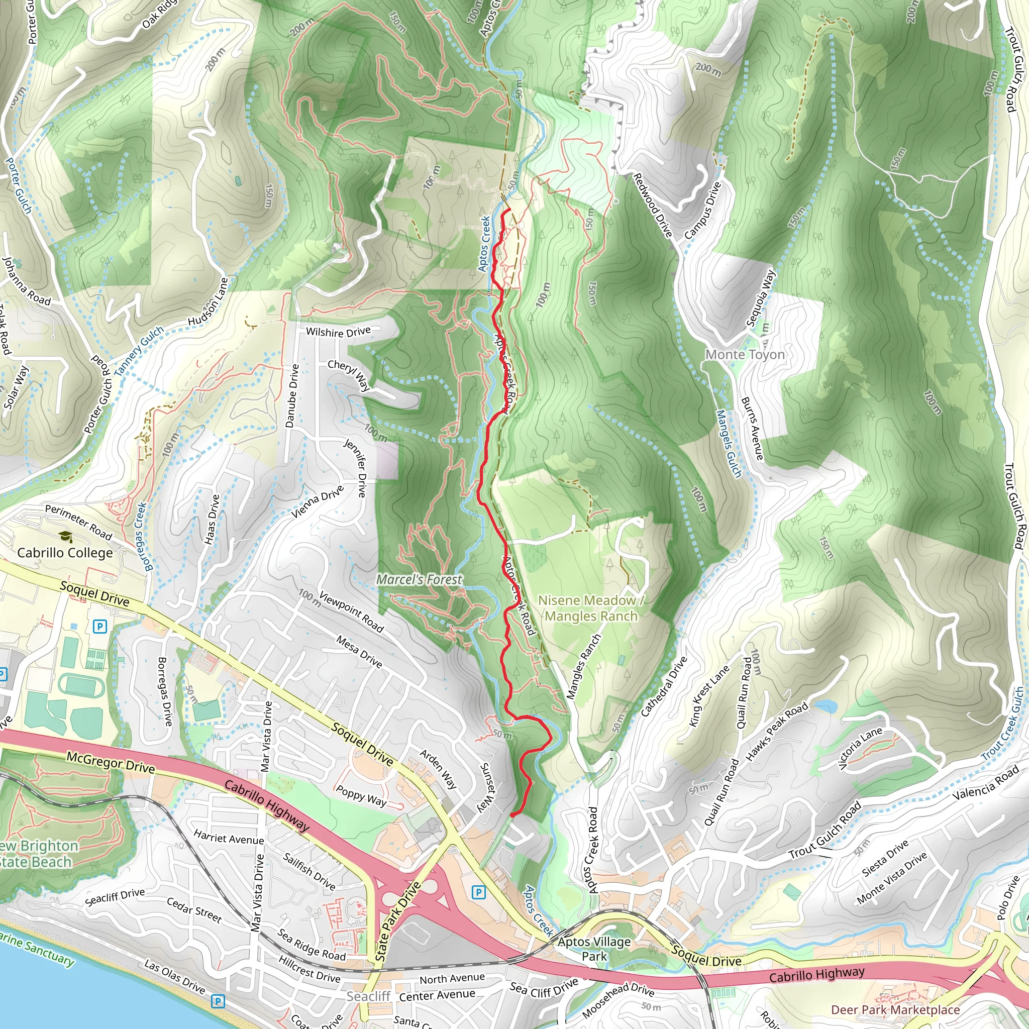 Aptos Rancho Trail Out and Back mobile static map