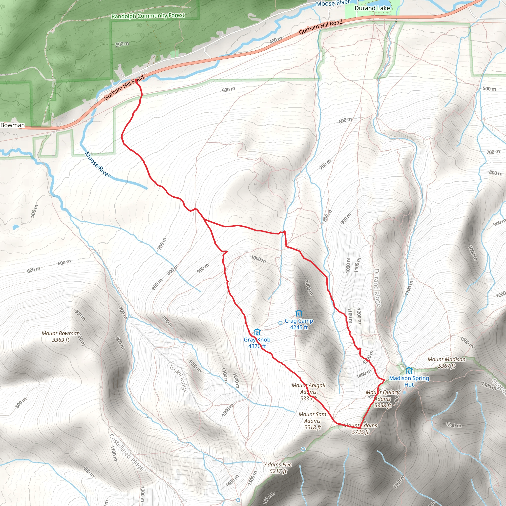 Mount Quincy Adams and Mount Abigall Adams Loop mobile static map