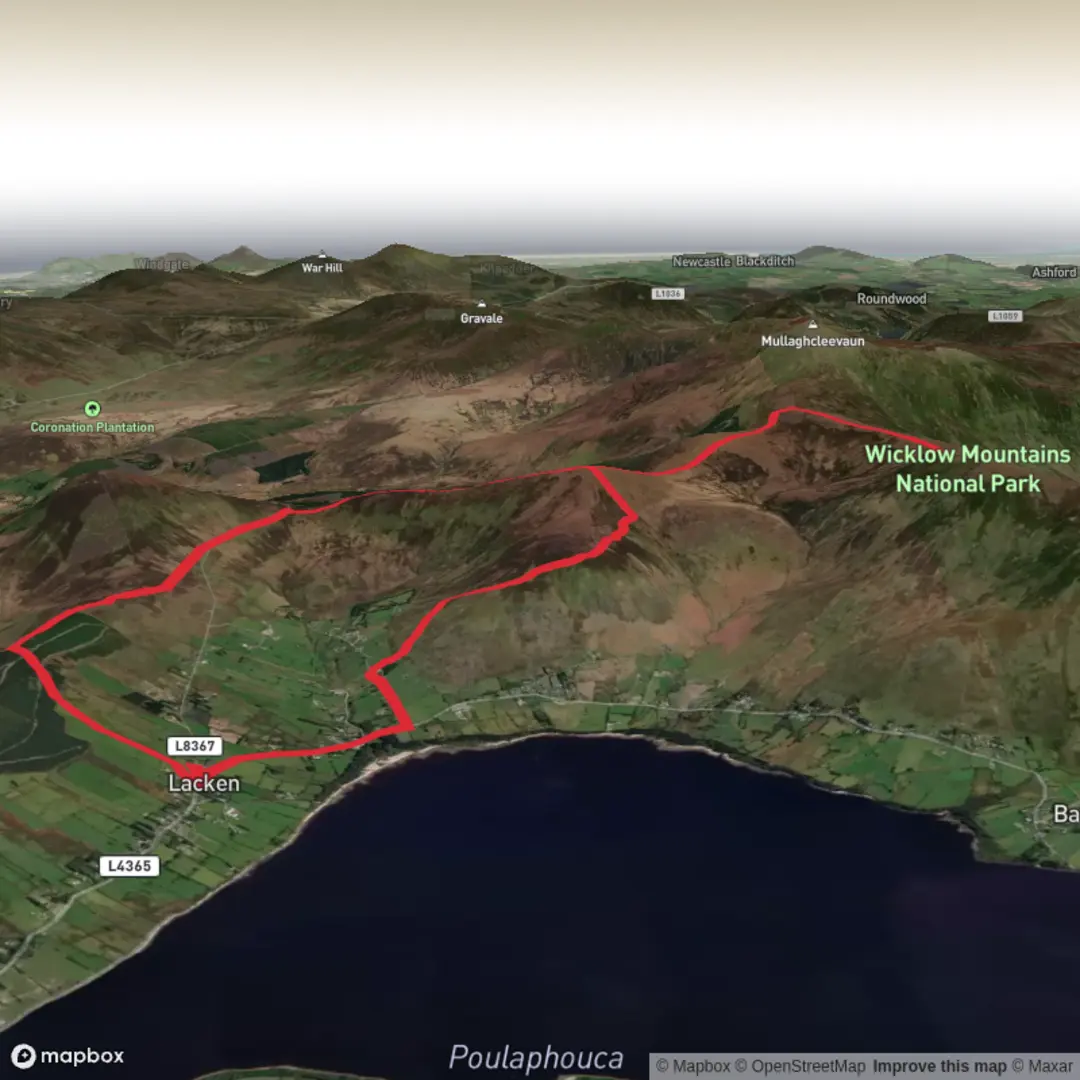 An image depicting the trail Moanbane from Ballynulty Gap and its surrounding area.