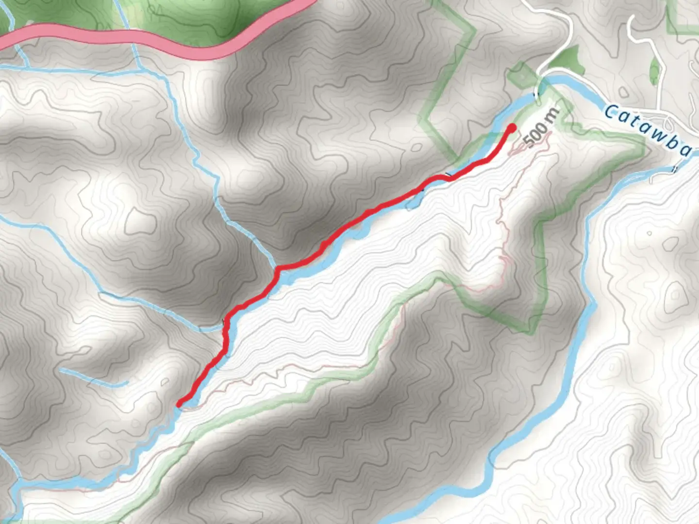 An image depicting the trail Catawba Falls Trail and its surrounding area.