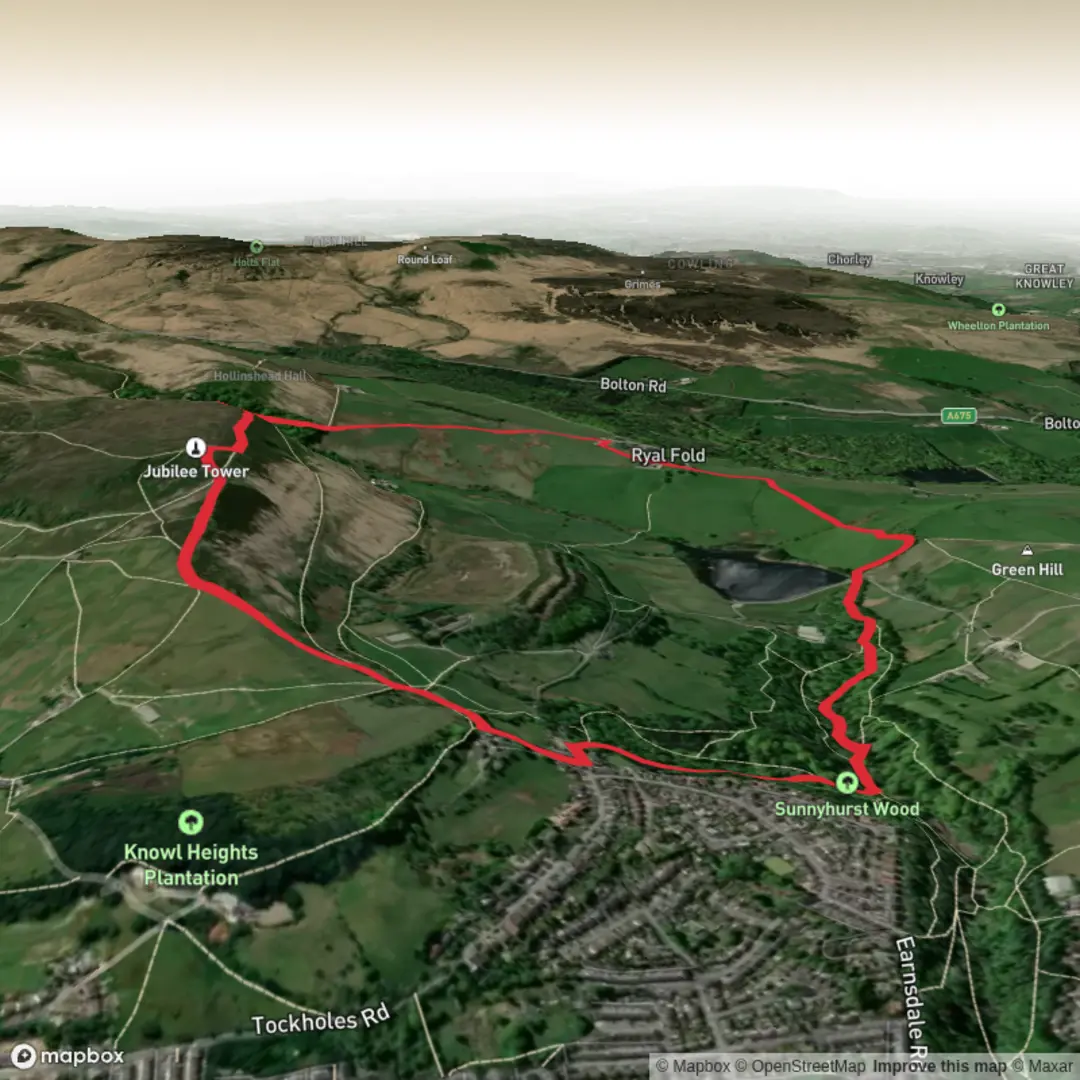 An image depicting the trail Darwen tower and its surrounding area.