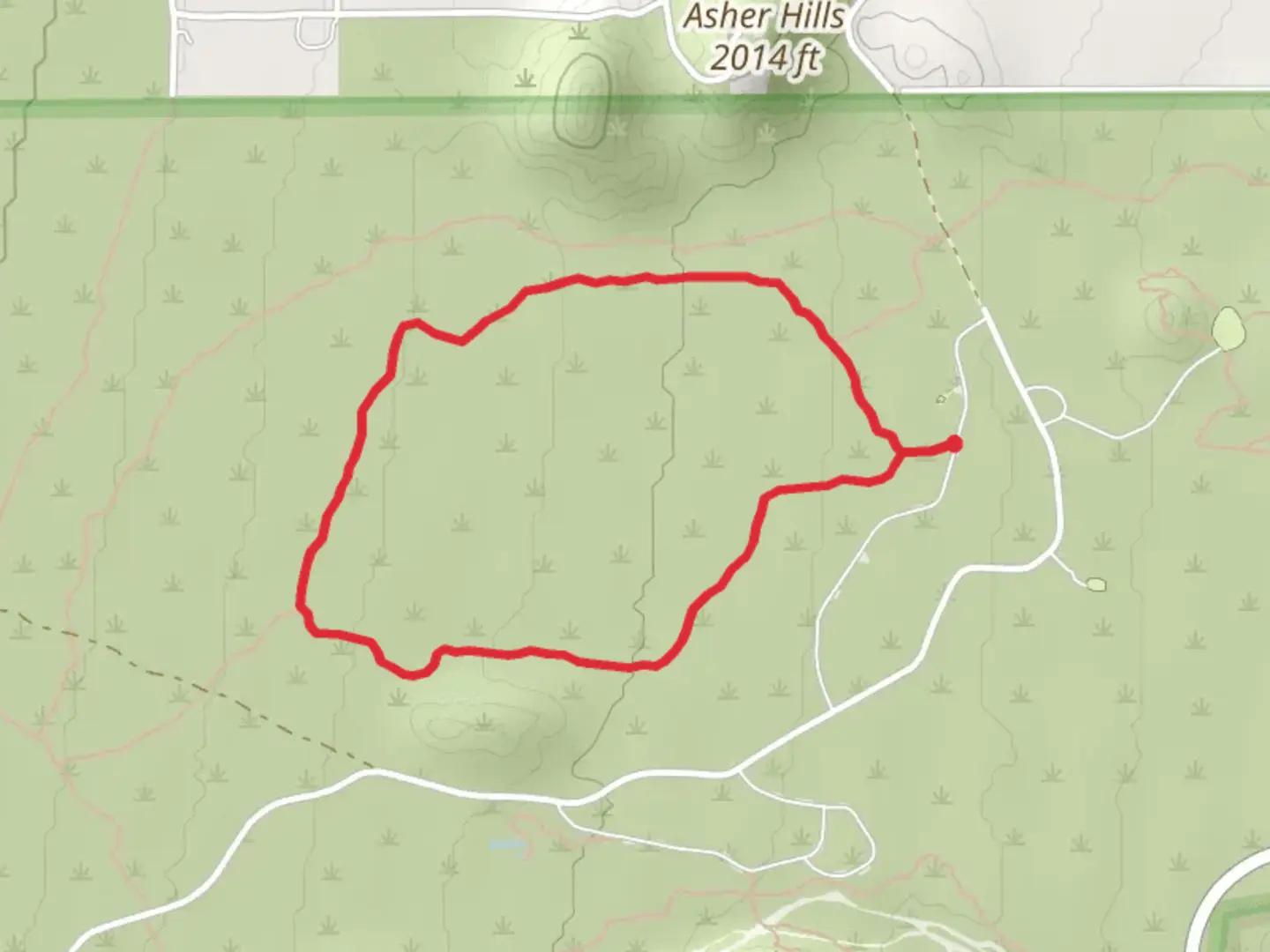 An image depicting the trail North Trail from Asher View Drive and its surrounding area.
