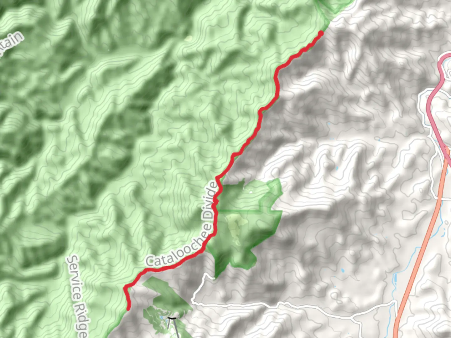 An image depicting the trail Hemphill Bald, Double Gap via Cataloochee Divide Trail and its surrounding area.
