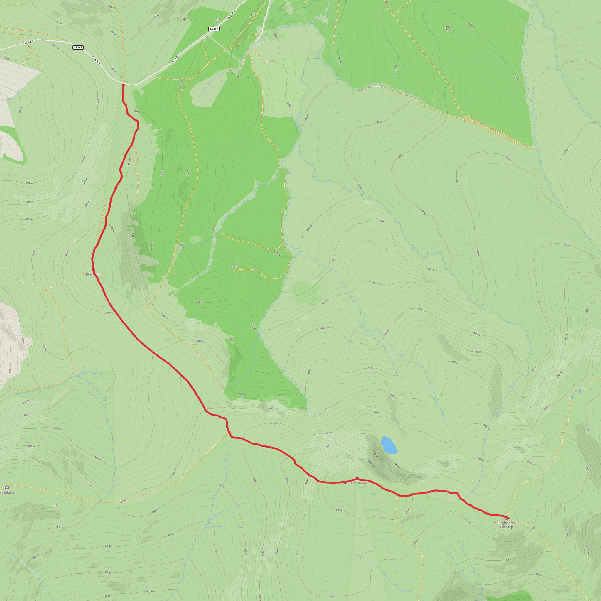 Mullaghcleevaun from Ballynultagh Gap mobile static map