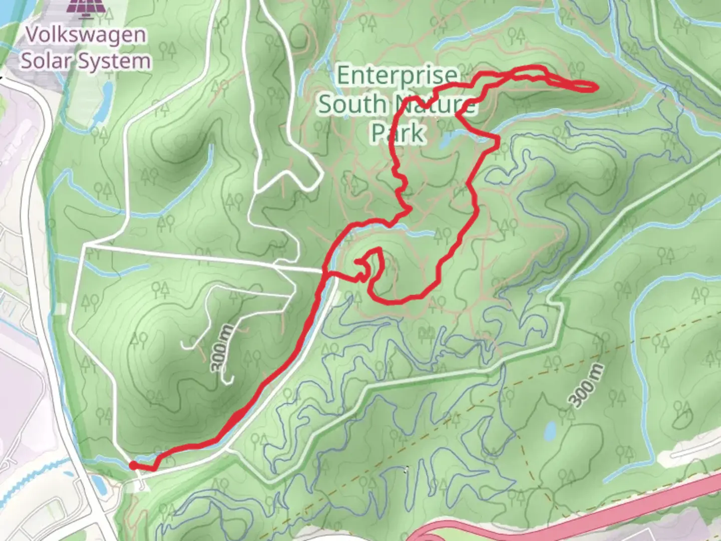 An image depicting the trail Poe Run Path, Boulder Point and Deer Hollow Loop Trail and its surrounding area.