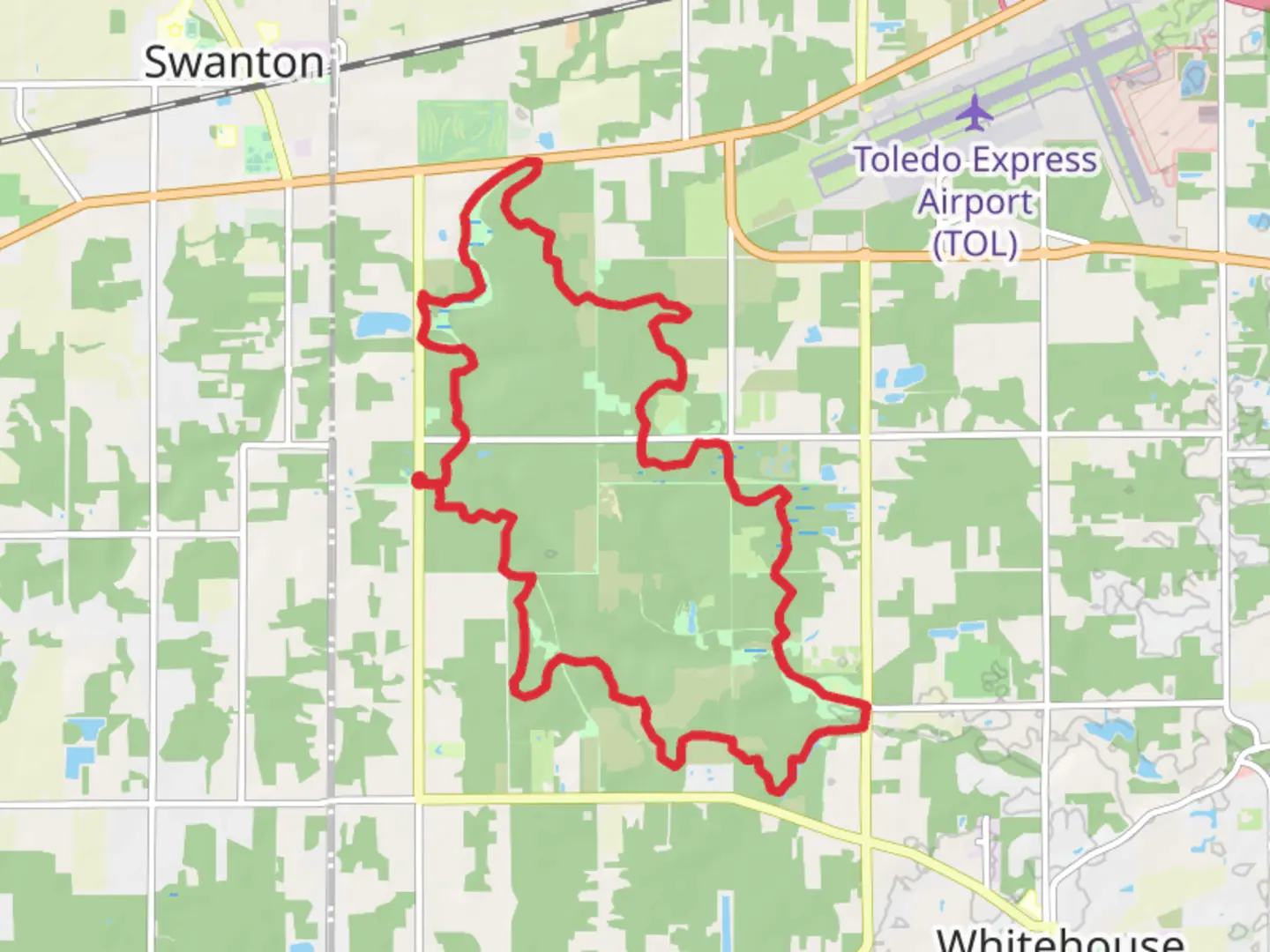 An image depicting the trail Oak Openings Hiking Trail Loop and its surrounding area.