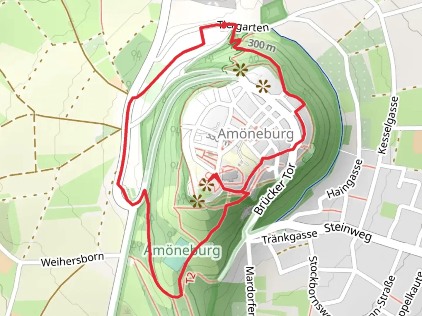 An image depicting the trail Burg Amöneburg Loop via Amanaburch Tour and its surrounding area.