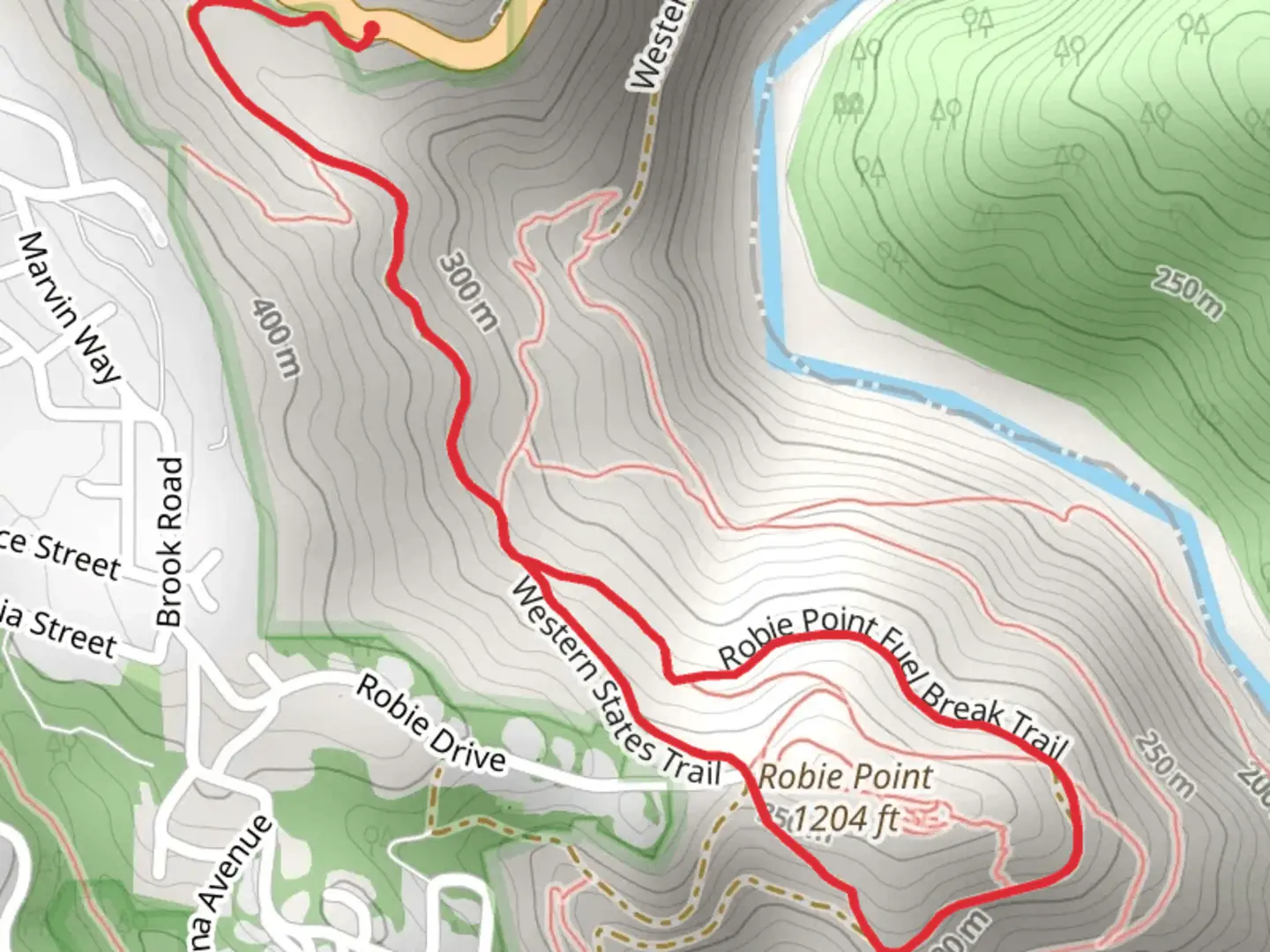 An image depicting the trail Western States and Robie Point Fuel Break Loop Trail and its surrounding area.