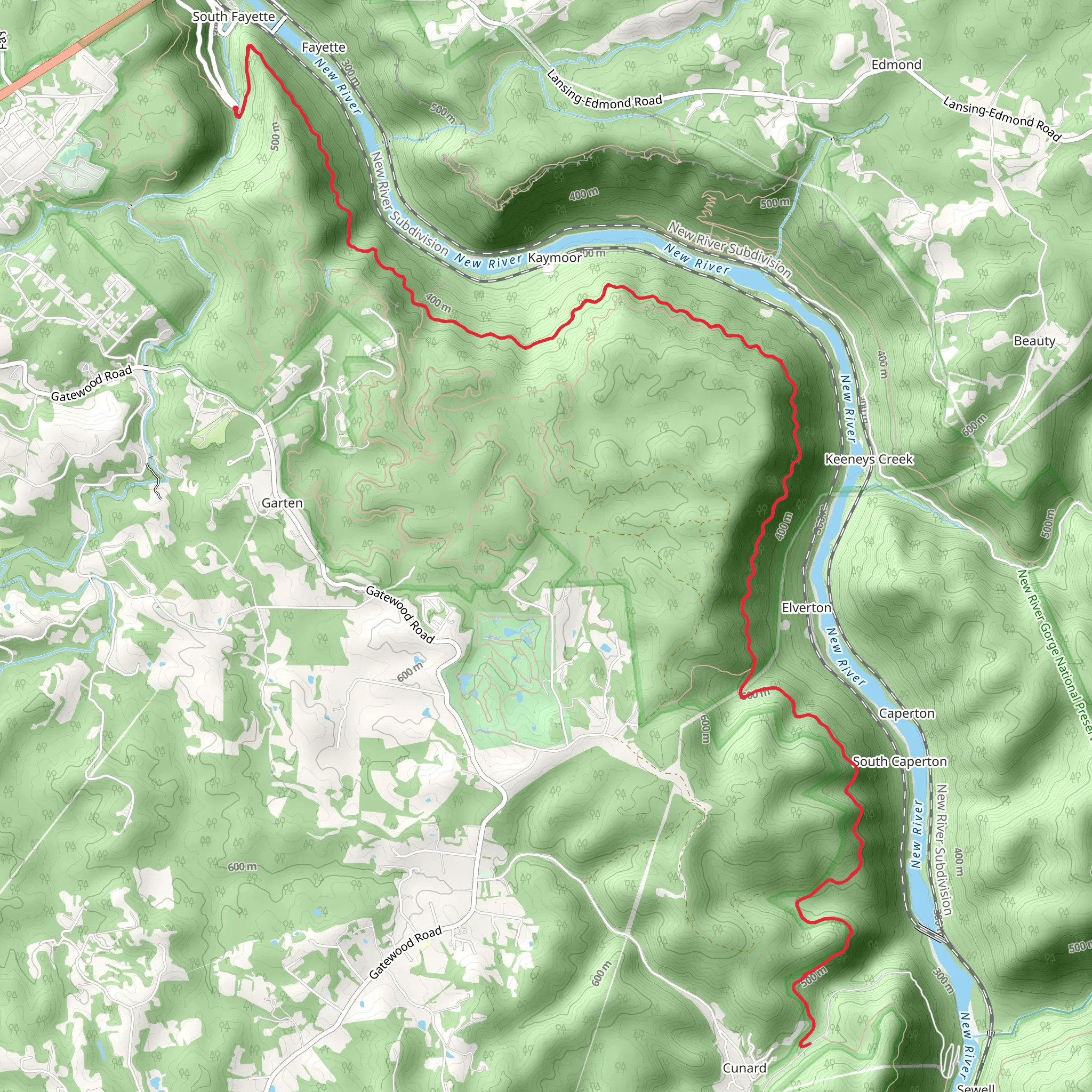 Kaymoor Trail mobile static map