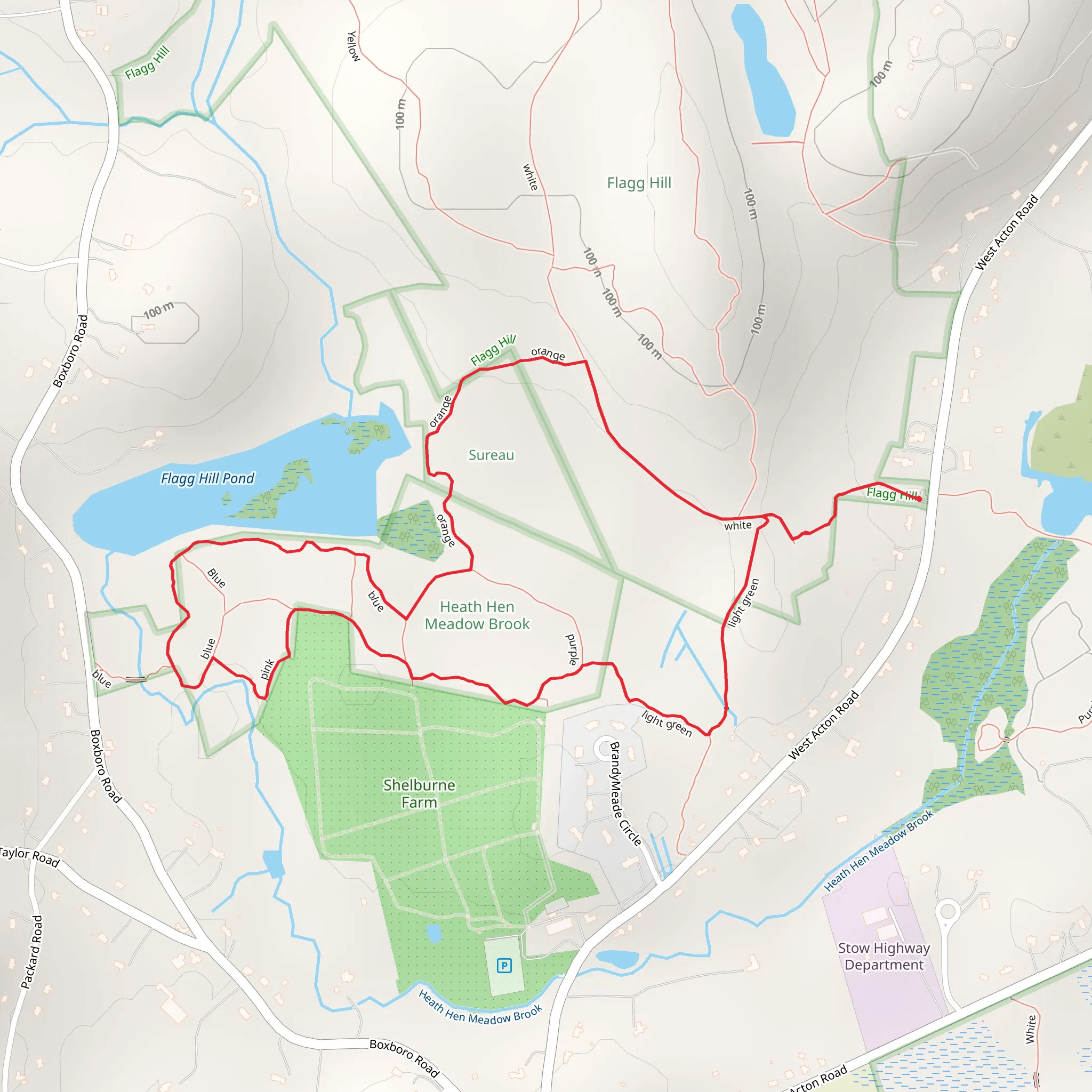 Flagg Hill Pond via Orange White and Purple TrailLoop mobile static map