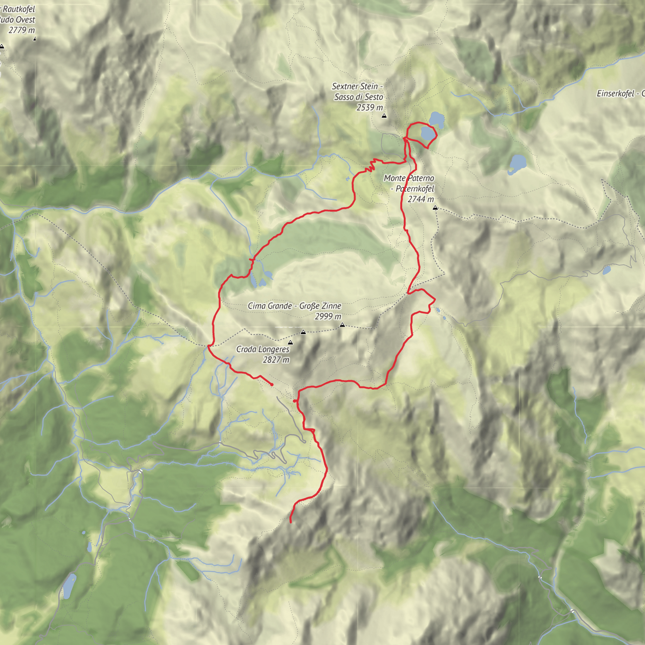 Cadini Di Misura and Tre Cime loop from Rifugio Auronzo mobile static map