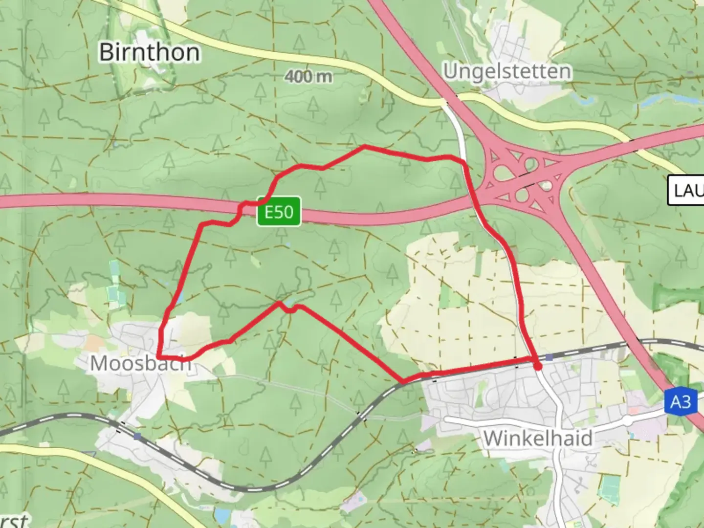 An image depicting the trail Rundweg um Winkelhaid and its surrounding area.