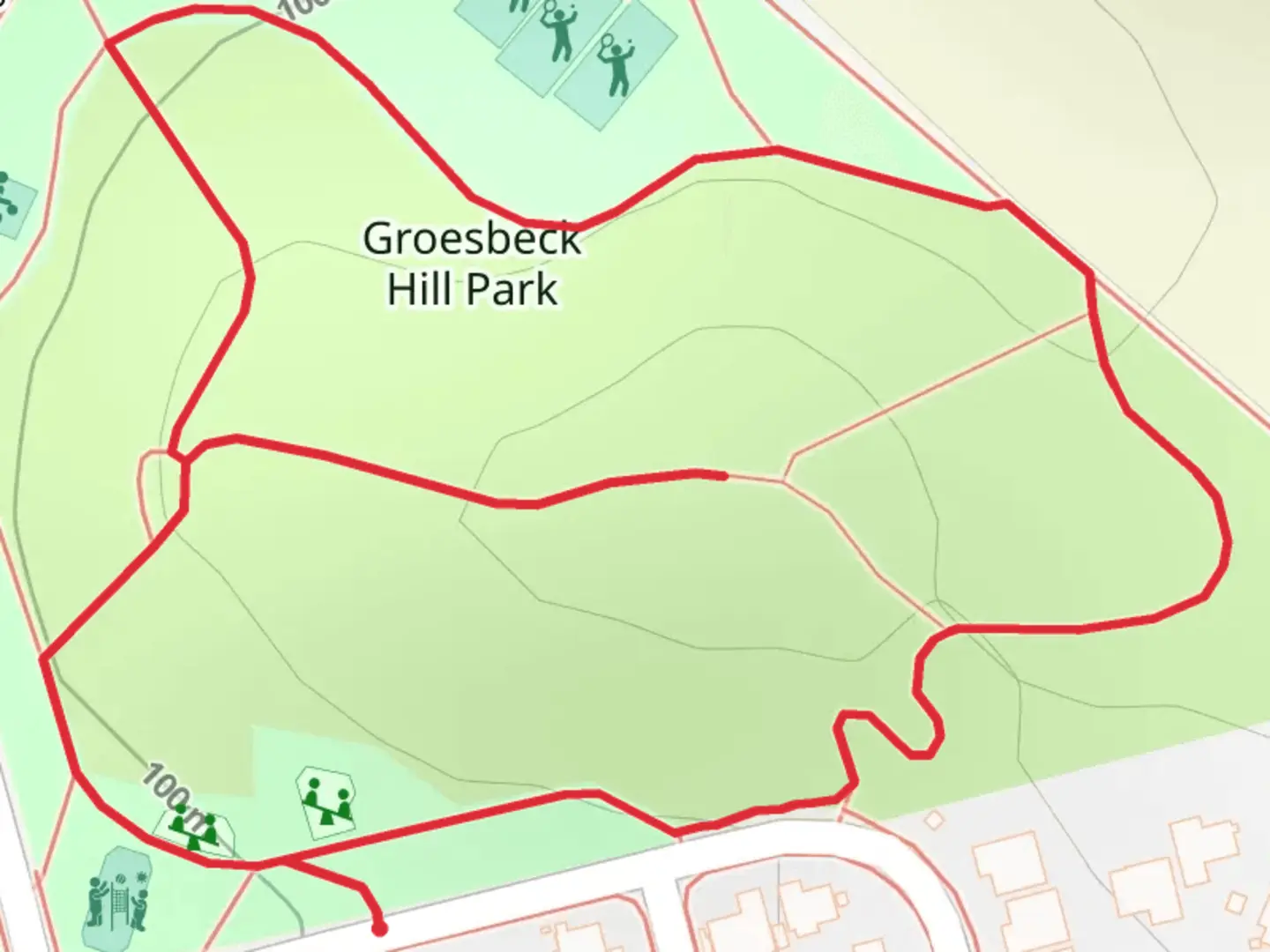 An image depicting the trail Groesbeck Hill Park Loop and its surrounding area.