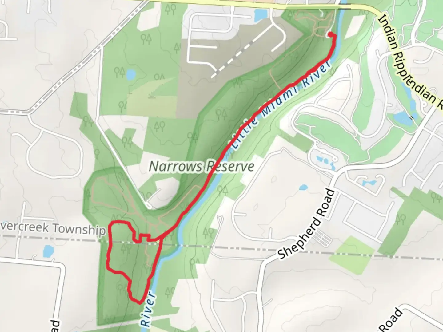 An image depicting the trail Big Woods and River Loop and its surrounding area.