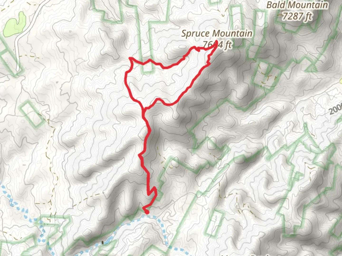 An image depicting the trail Spruce Mountain via Wolf Creek and Groom Creek Trail and its surrounding area.