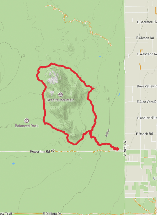 Granite Mountain Loop via Bootlegger and Saddlehorn Trails mobile static map