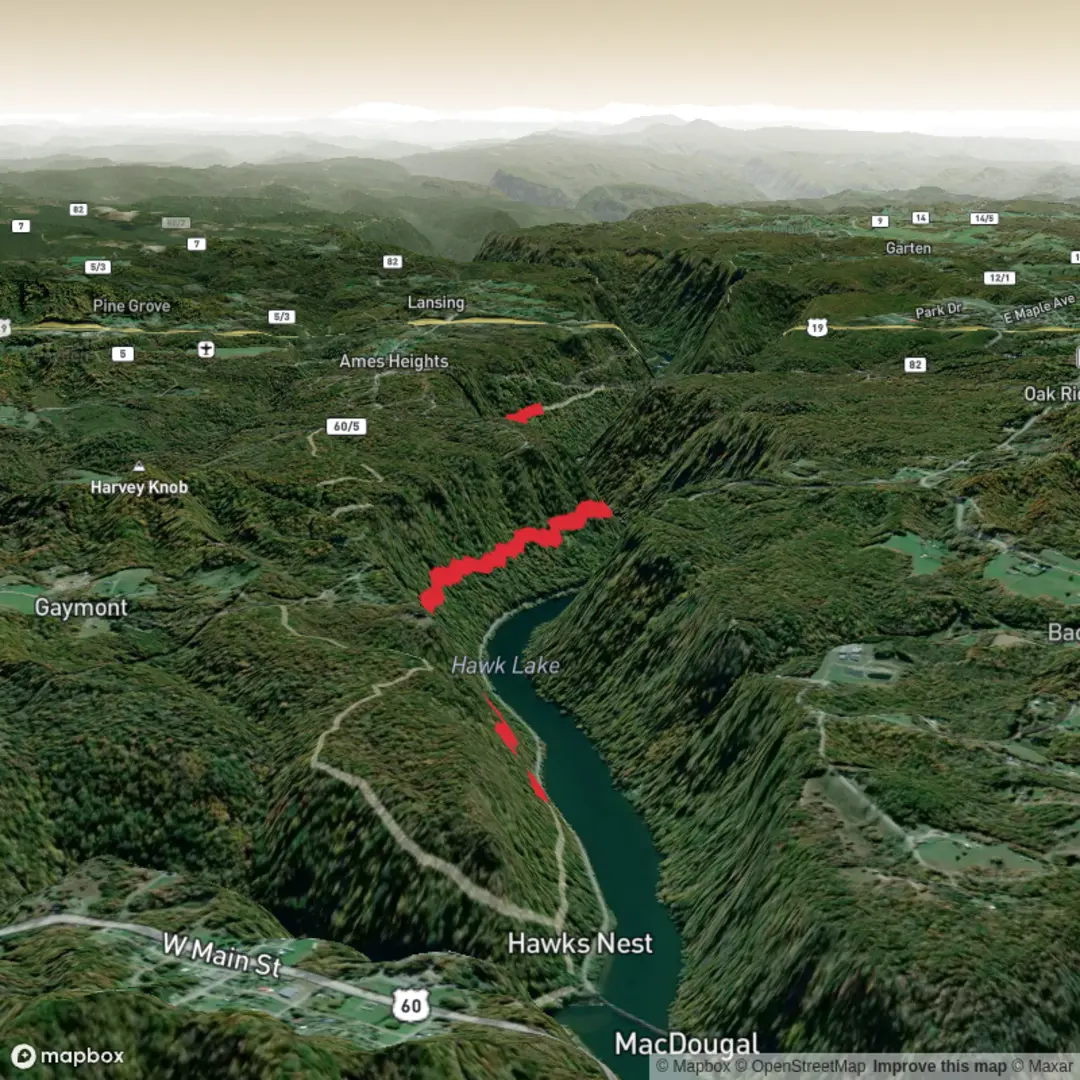 An image depicting the trail Hawks Nest Connector Trail and its surrounding area.