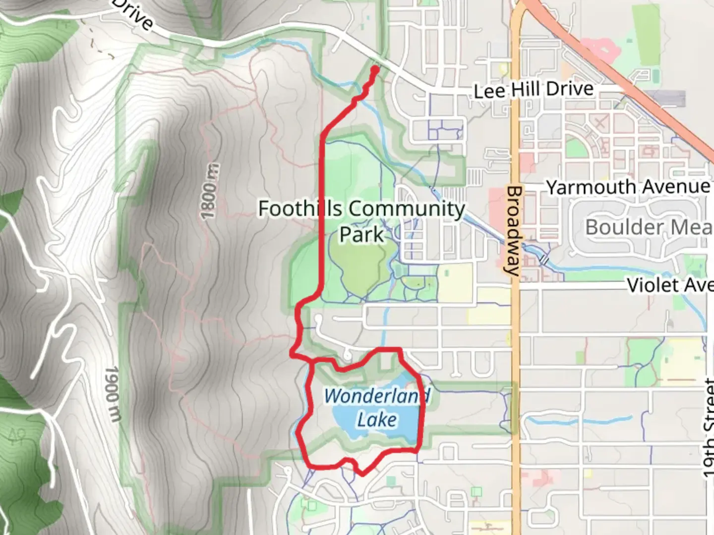 An image depicting the trail Foothills South and Wonderland Lake Loop Trail and its surrounding area.
