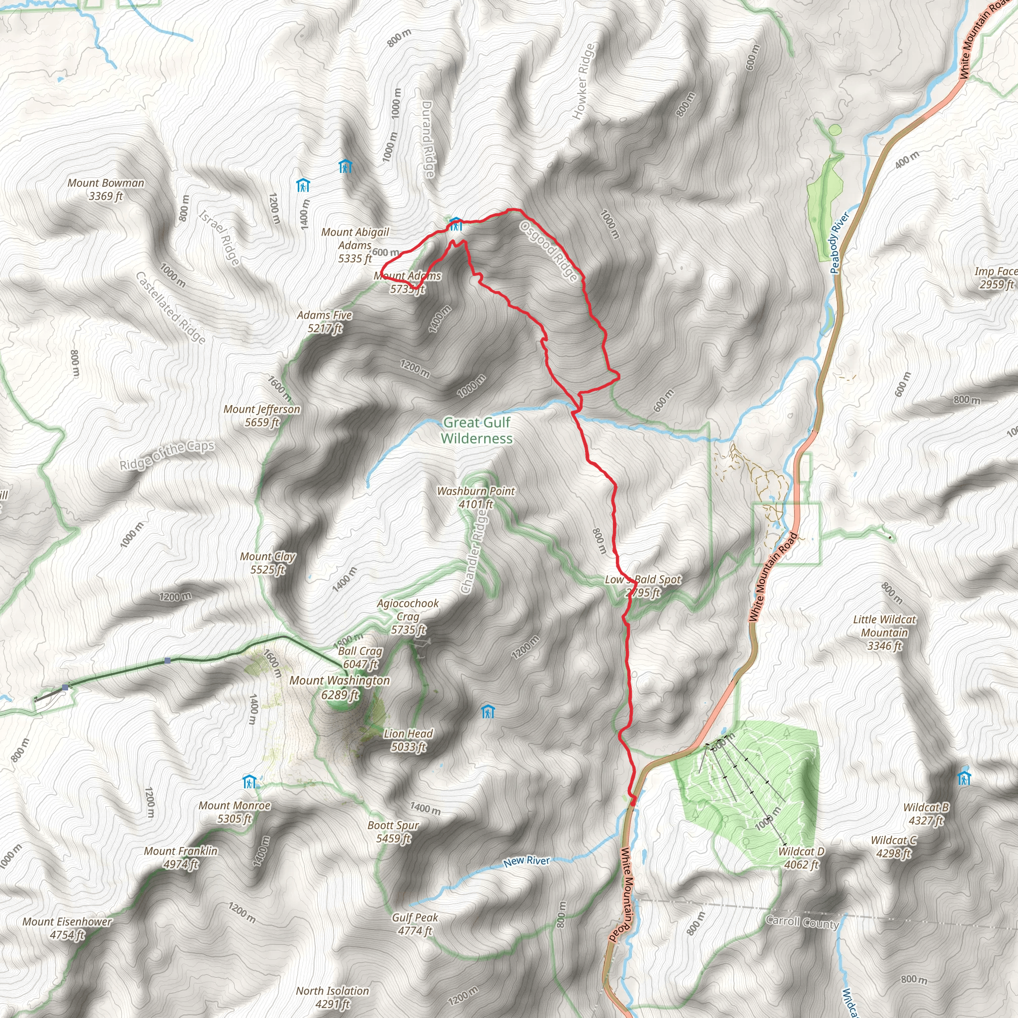 Mount Madison and Mount Quincy Adams Loop mobile static map