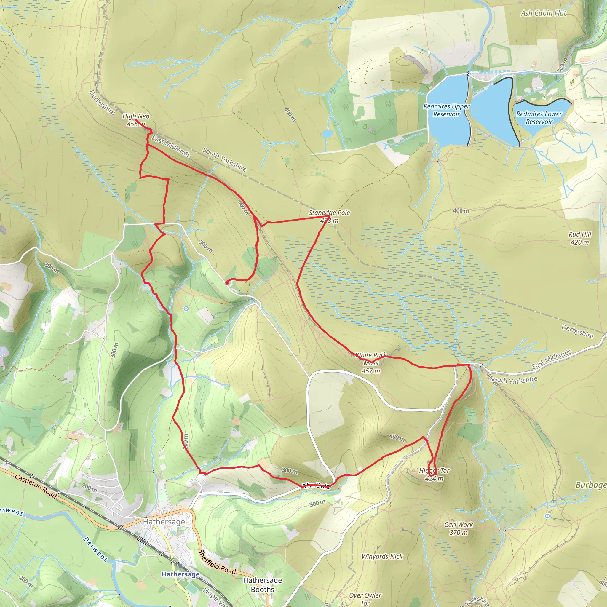 Higger Tor, stanage Pole, Stanage Edge, High Neb mobile static map