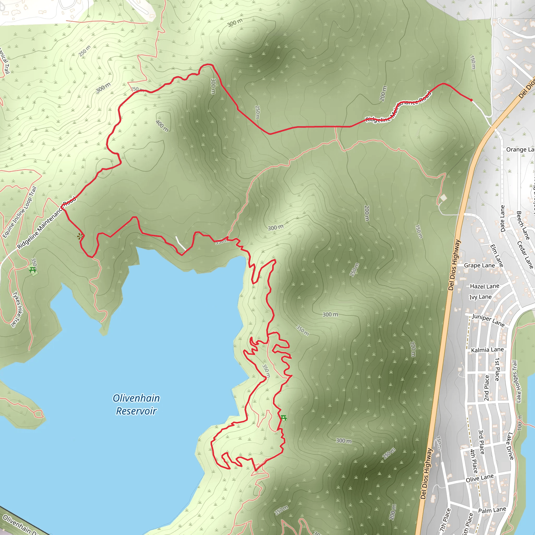 Loop beside Olivenhain Reservoir mobile static map