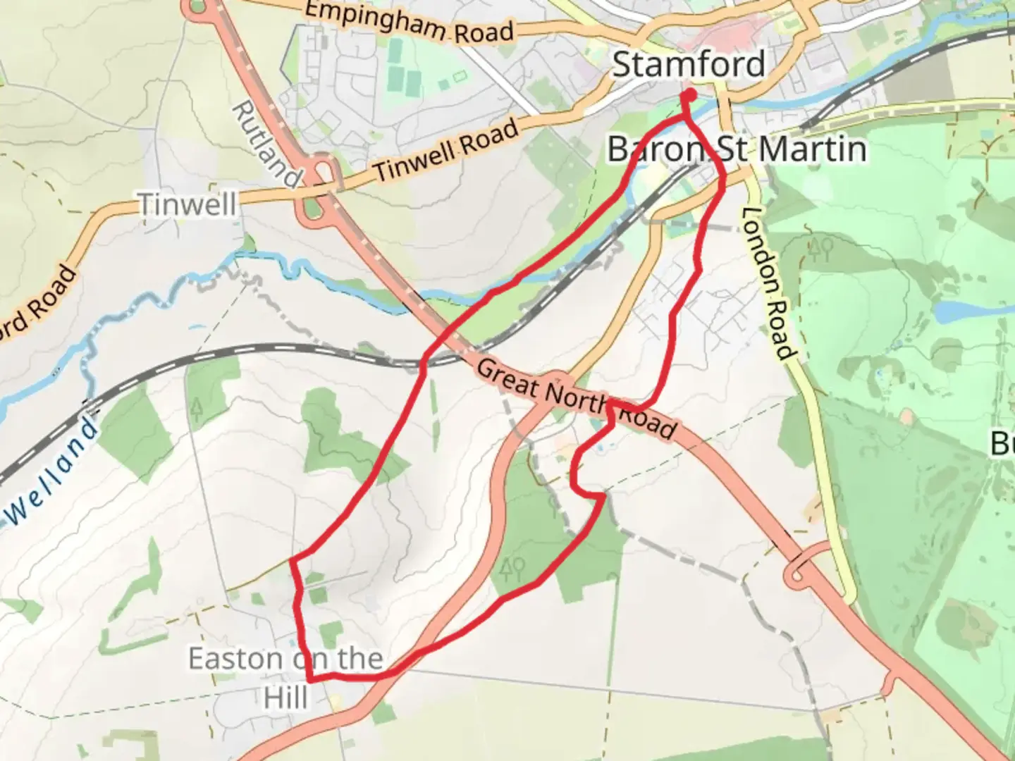 An image depicting the trail Dottrell Hill Plantation and Wothorpe Groves Loop and its surrounding area.