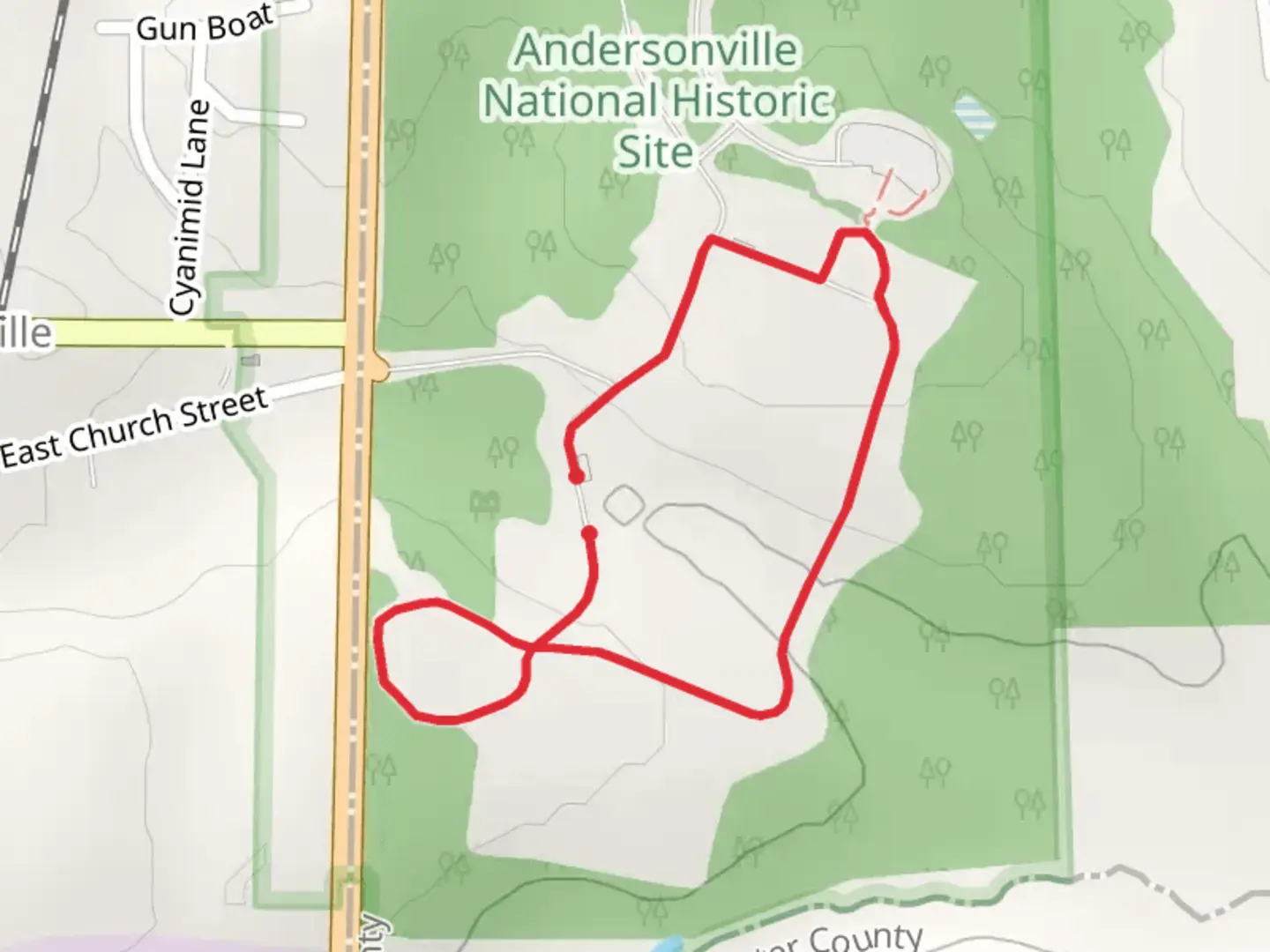 An image depicting the trail Prison Site Road Loop and its surrounding area.