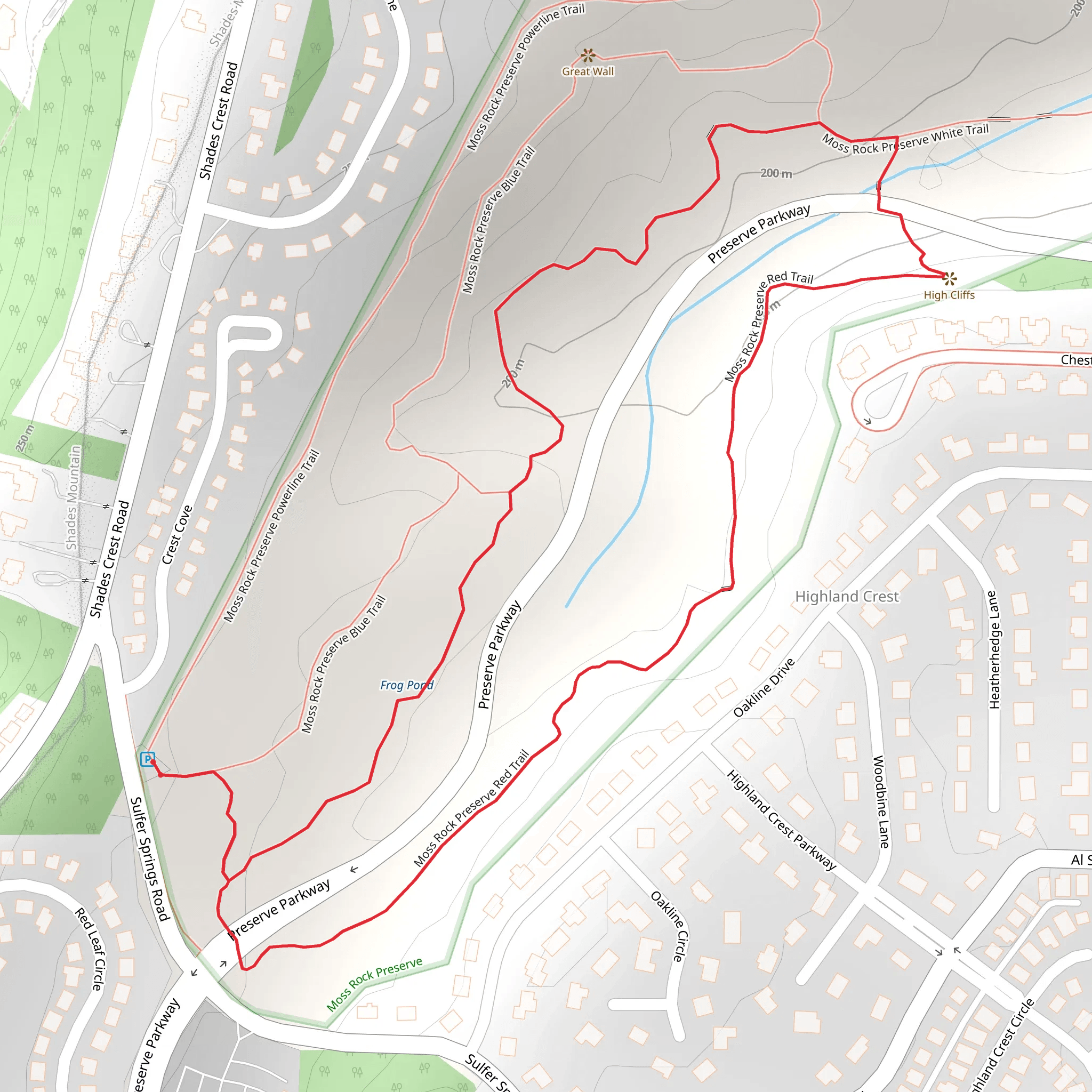 Moss Rock Preserve Red and White Loop Trail mobile static map