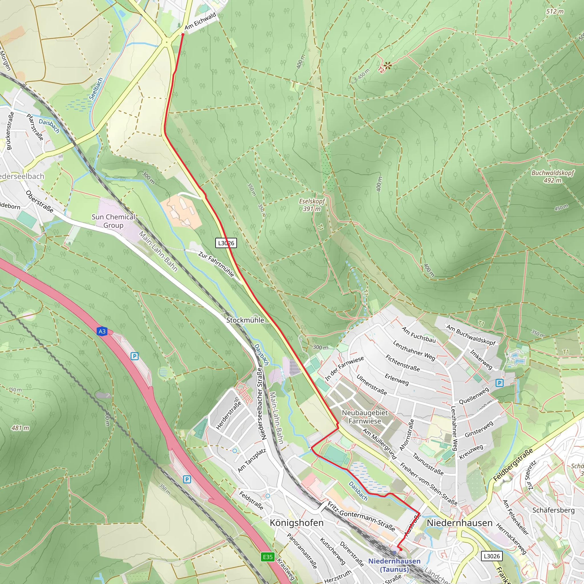 Oberseelbach to Niedernhausen Walk mobile static map