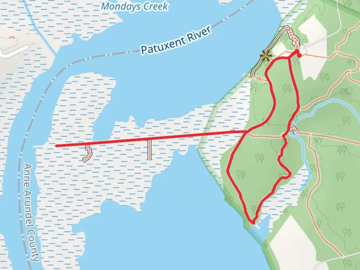 An image depicting the trail Otter Point Trail, Utility Trail and Yellow Loop and its surrounding area.
