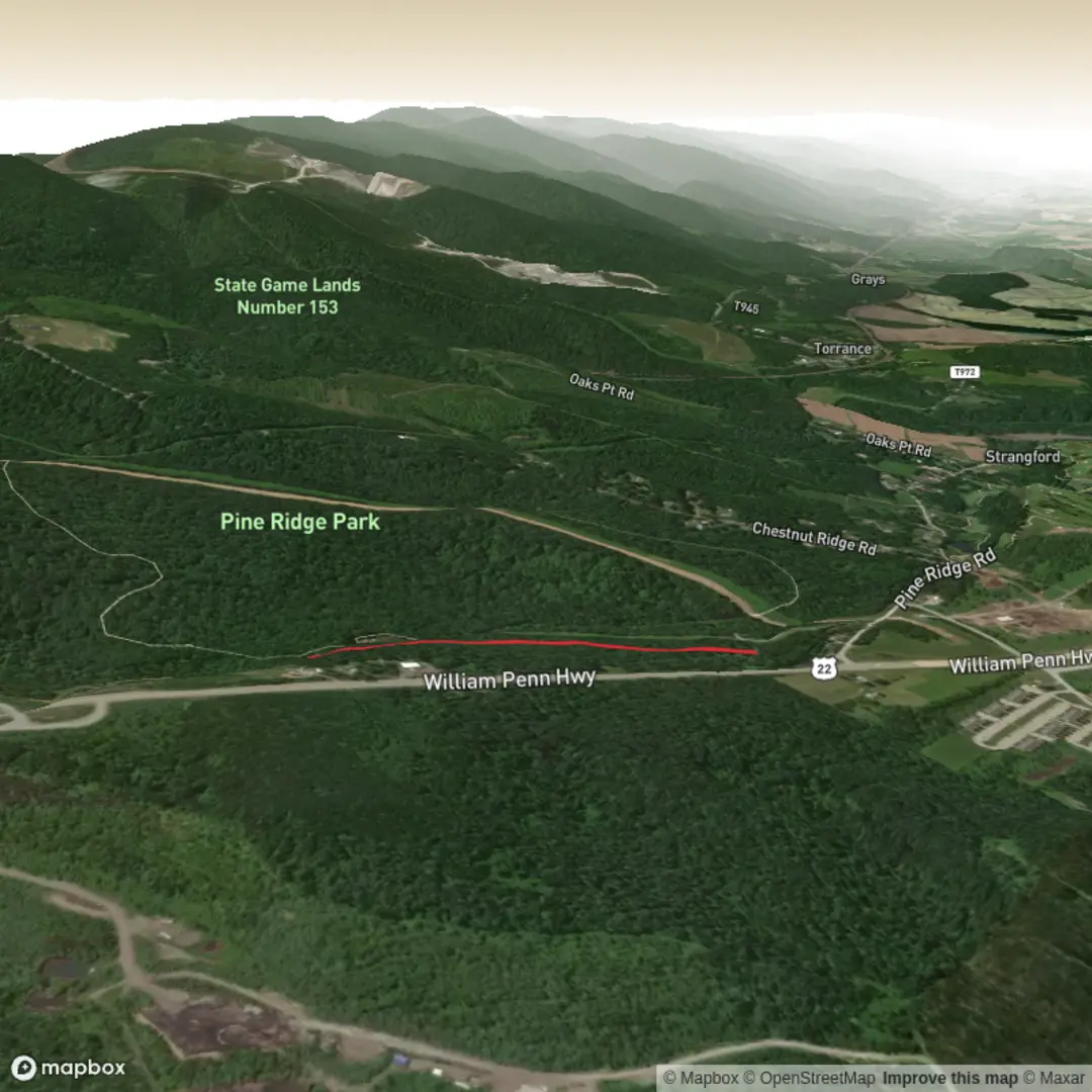 An image depicting the trail Toms Run Trail and its surrounding area.
