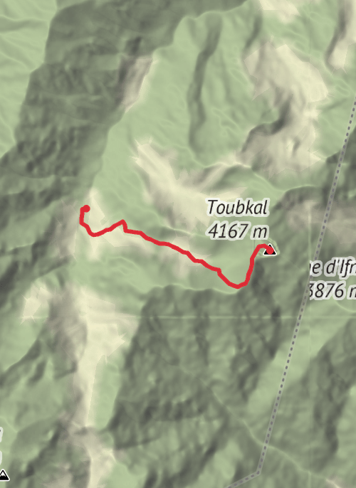 Toubkal Refuge to Toubkal summit. mobile static map