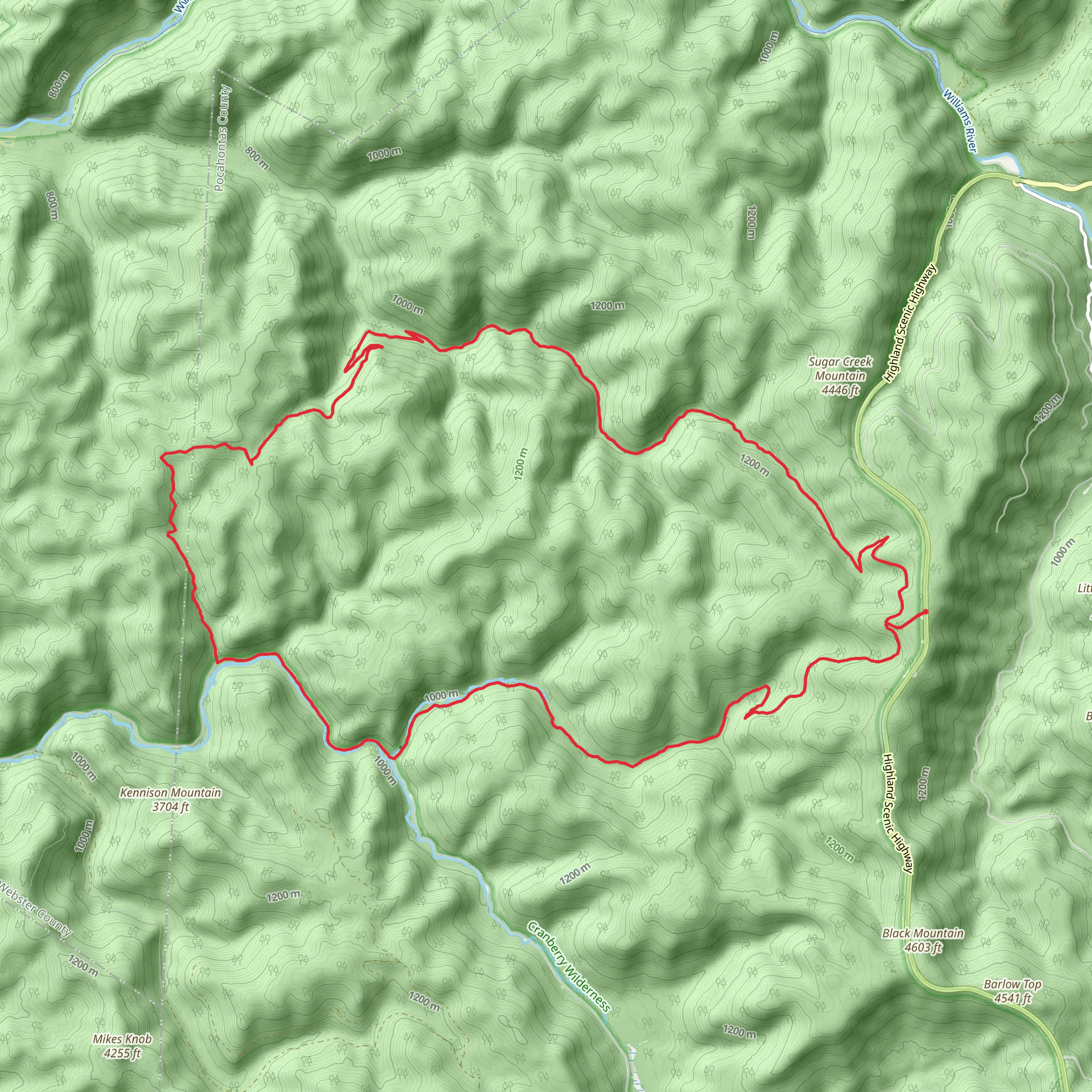 Cranberry Wilderness Loop mobile static map