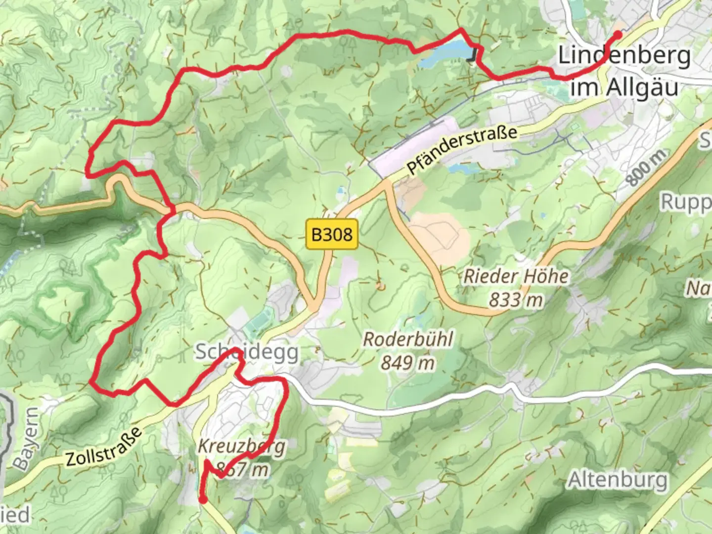 An image depicting the trail Kurhaus to Stadpark via Waldsee and Wasserlaeufer Route and its surrounding area.