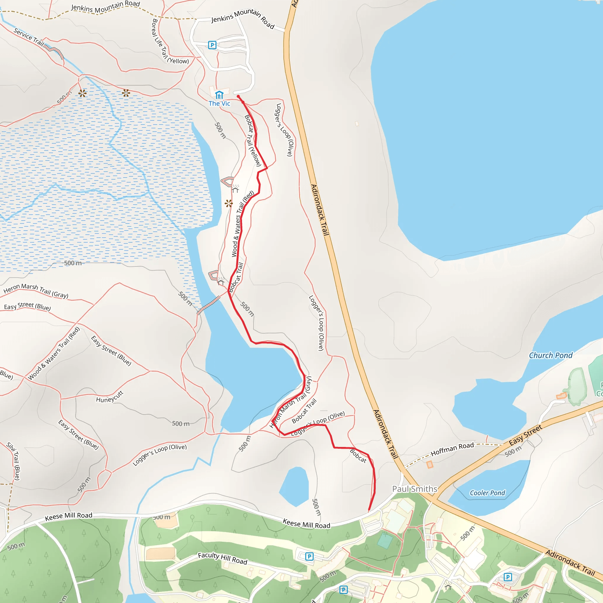Paul Smiths via Bobcat Trail mobile static map